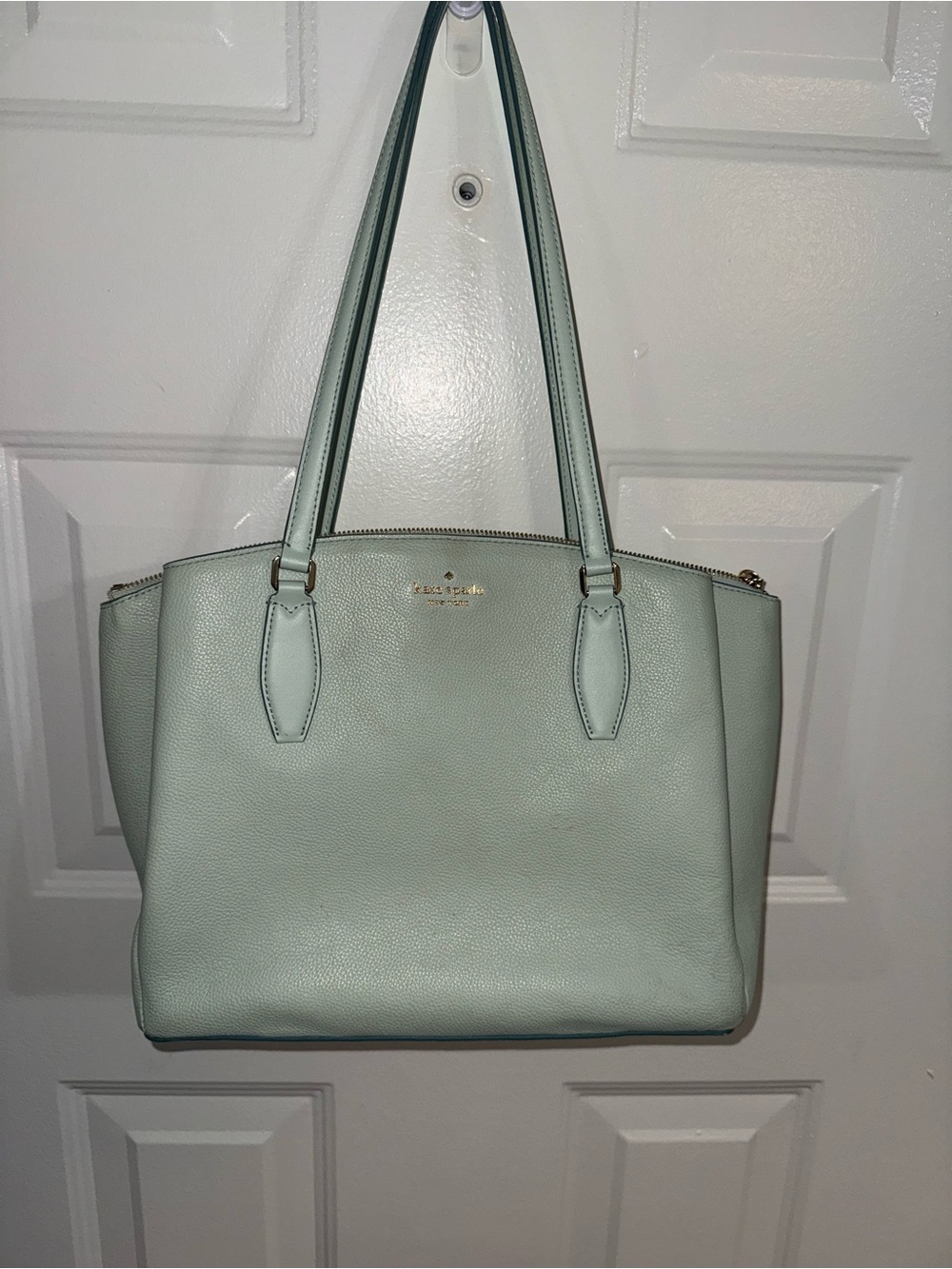 Kate Spade New York Large Mint Green Tote Shoulder Bag Zip Top Gold Hardware
